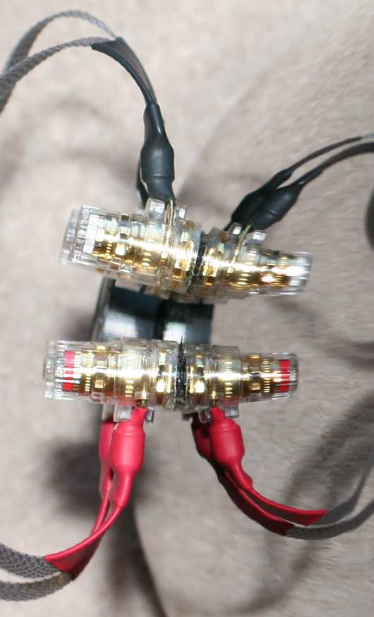 The Nordost Valhalla cables on the back of the Marten Coltrane loudspeakers
