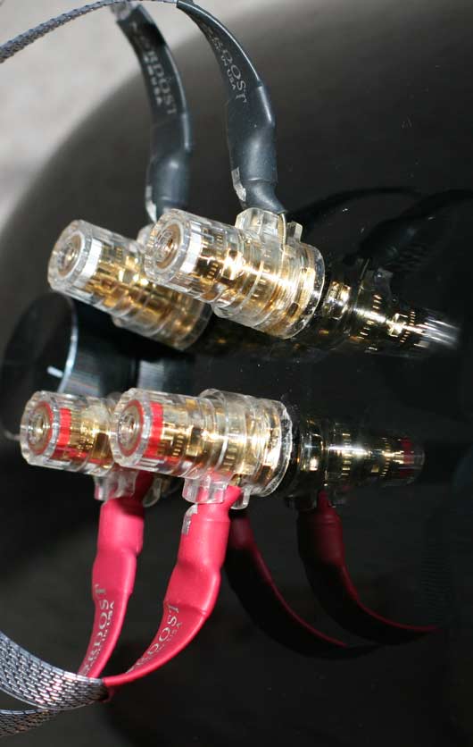 The Nordost Valhalla cables on the back of the Marten Coltrane loudspeakers