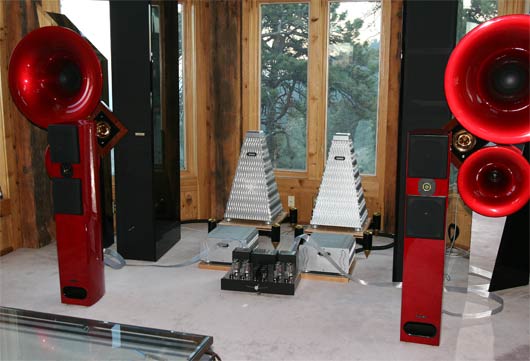 Acoustic Zen Agagio loudspeakers powered by Audio Aero Capitole 50 watt amplifier in main listening room