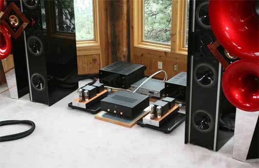 Main system with Acapella Triolon Excalibur, Meitner, Audio Note M10 and Kegons on HRS and Acoustic Dreams platforms